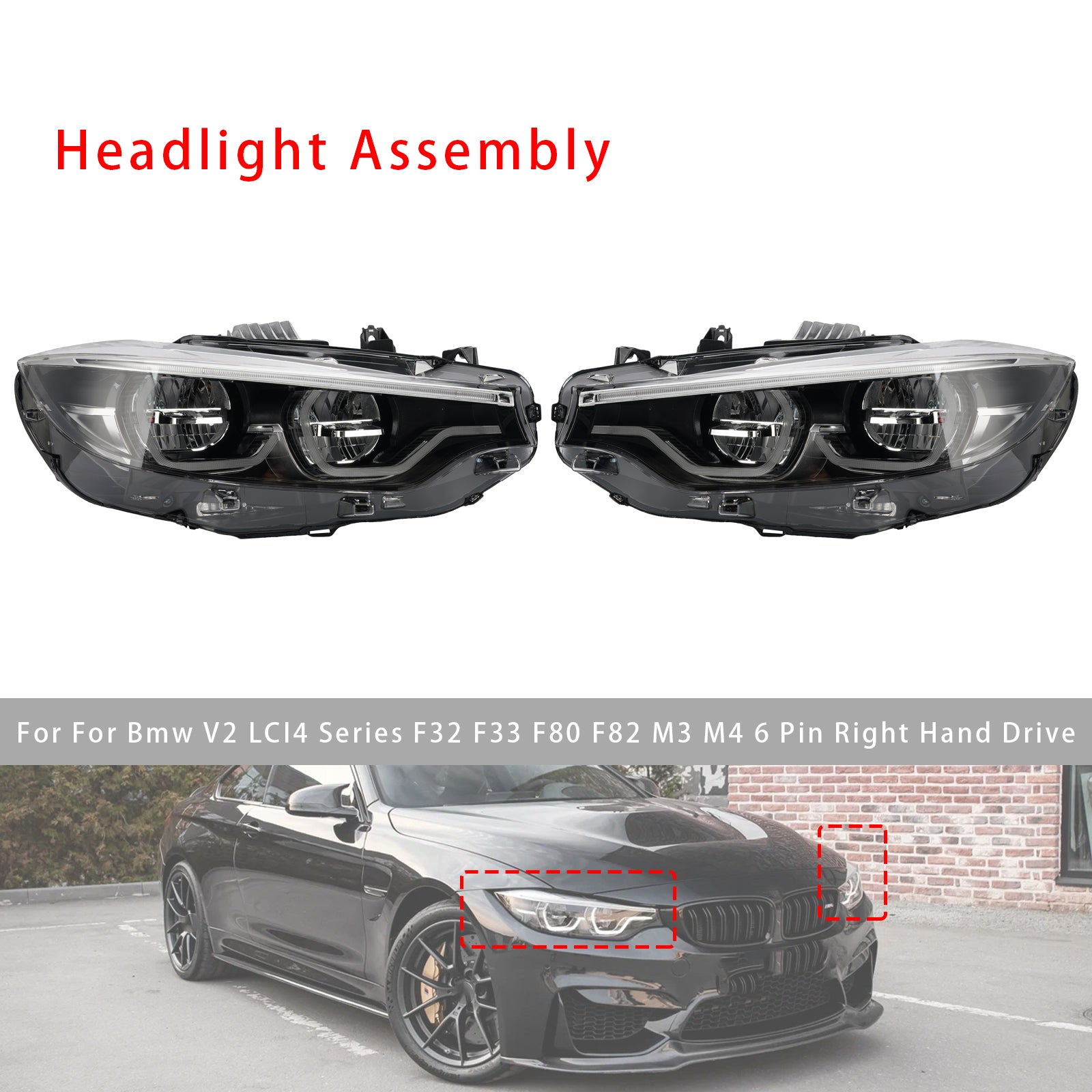 Ikon Headlights For BMW V2 LCI4 Series F32 F33 F80 F82 M3 White Yellow 6 Pin RHD