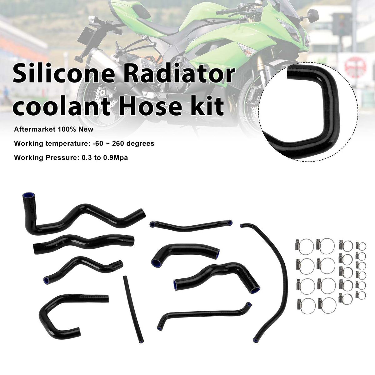 Silicone Radiator coolant Hose kit For Kawasaki Ninja 636 ZX-6R 09-26 Black