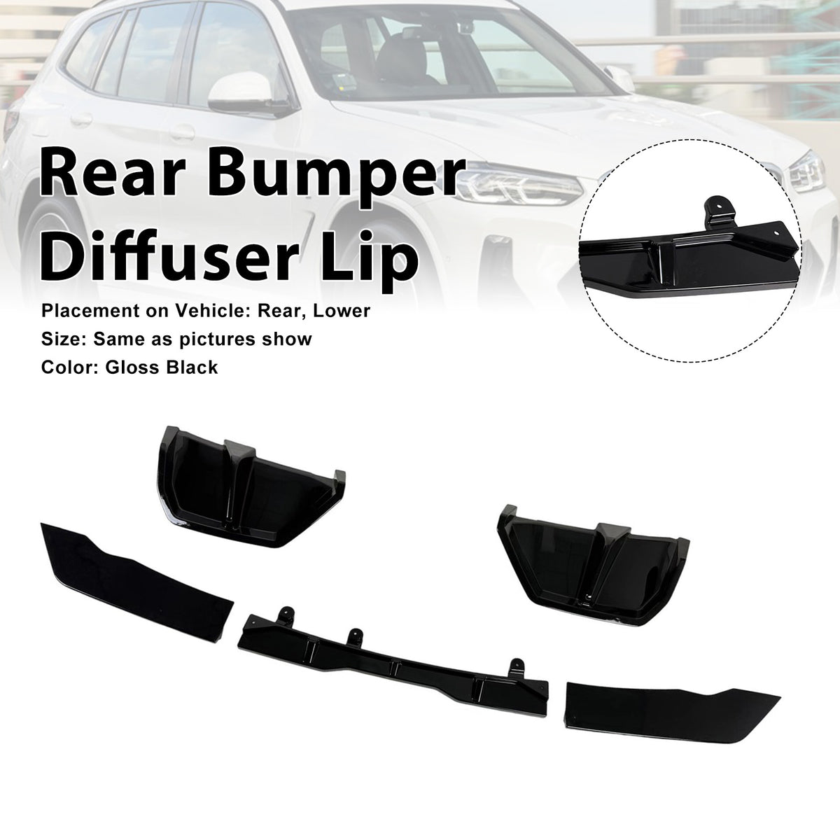 Gloss Black Rear Bumper Diffuser Lip Fit BMW X3 G45 M-Sport 2025+