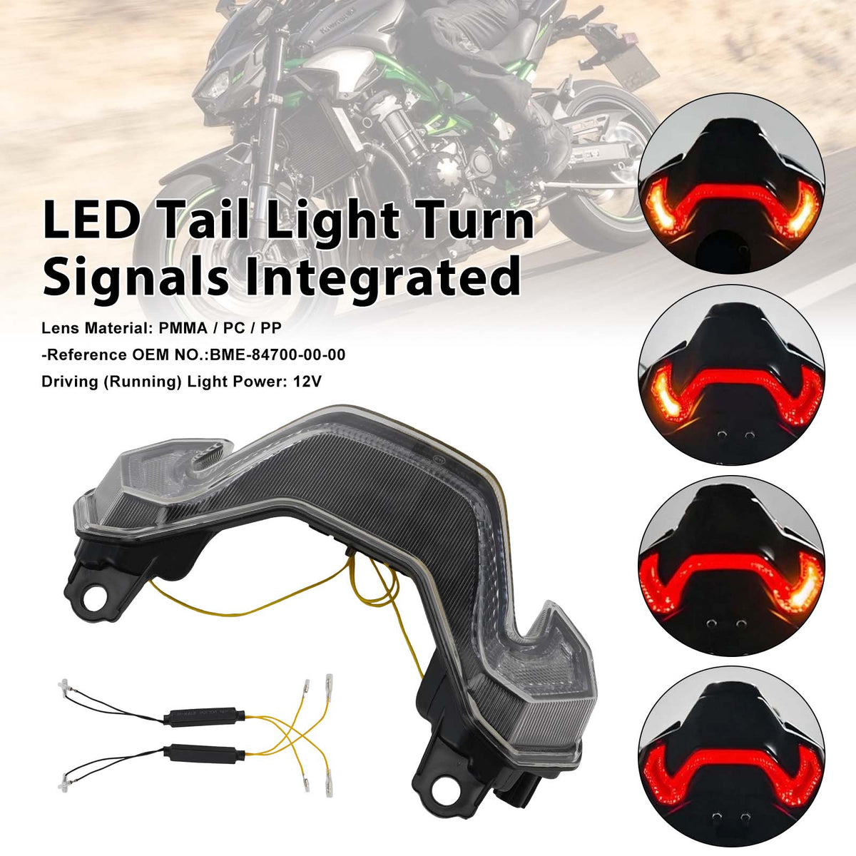 LED Tail Light Turn Signals Integrated For KAWASAKI Z900 Z900SE 2025-2026 Clear