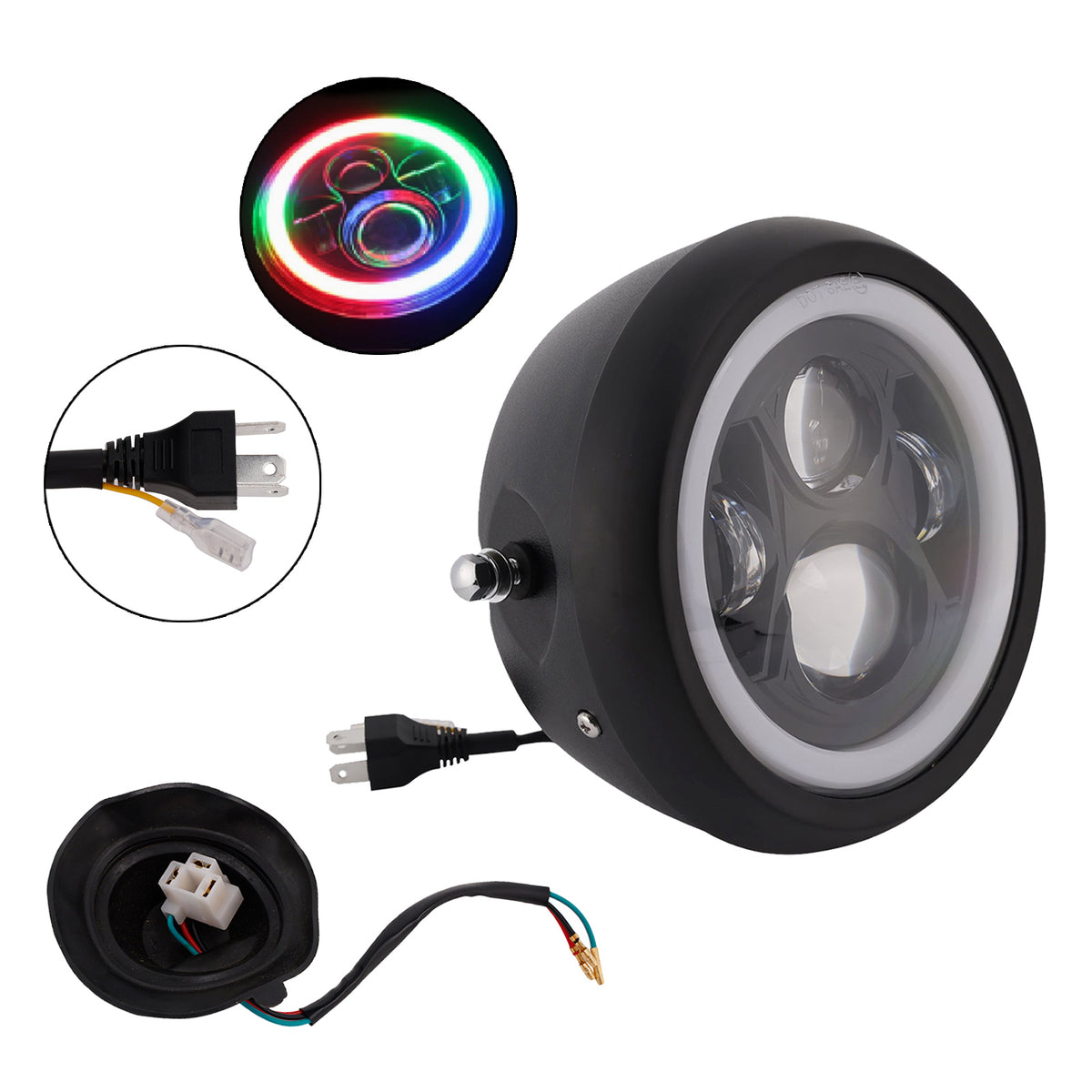 55W 7.5" Beam Headlight Fog Lamp Custom 4000Lm Black Fits For Racer Bobber