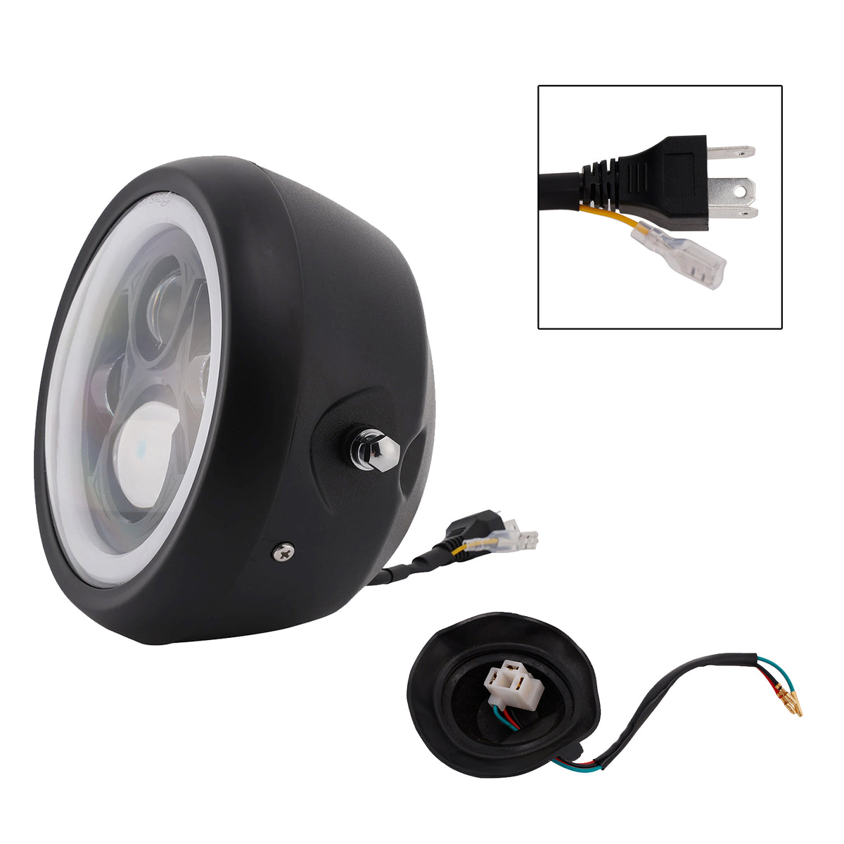 55W 7.5" Beam Headlight Fog Lamp Custom 4000Lm Black Fits For Racer Bobber