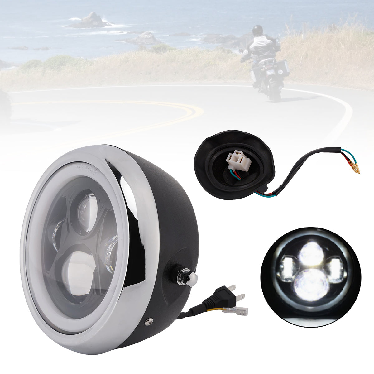 55W 7.5" Beam Headlight Fog Lamp Custom 4000Lm Chrome Fits For Racer Bobber
