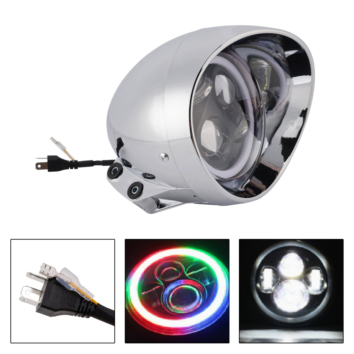 55W 5.75" Beam Headlight Fog Lamp Custom 4000Lm Chrome Fits For Racer Bobber
