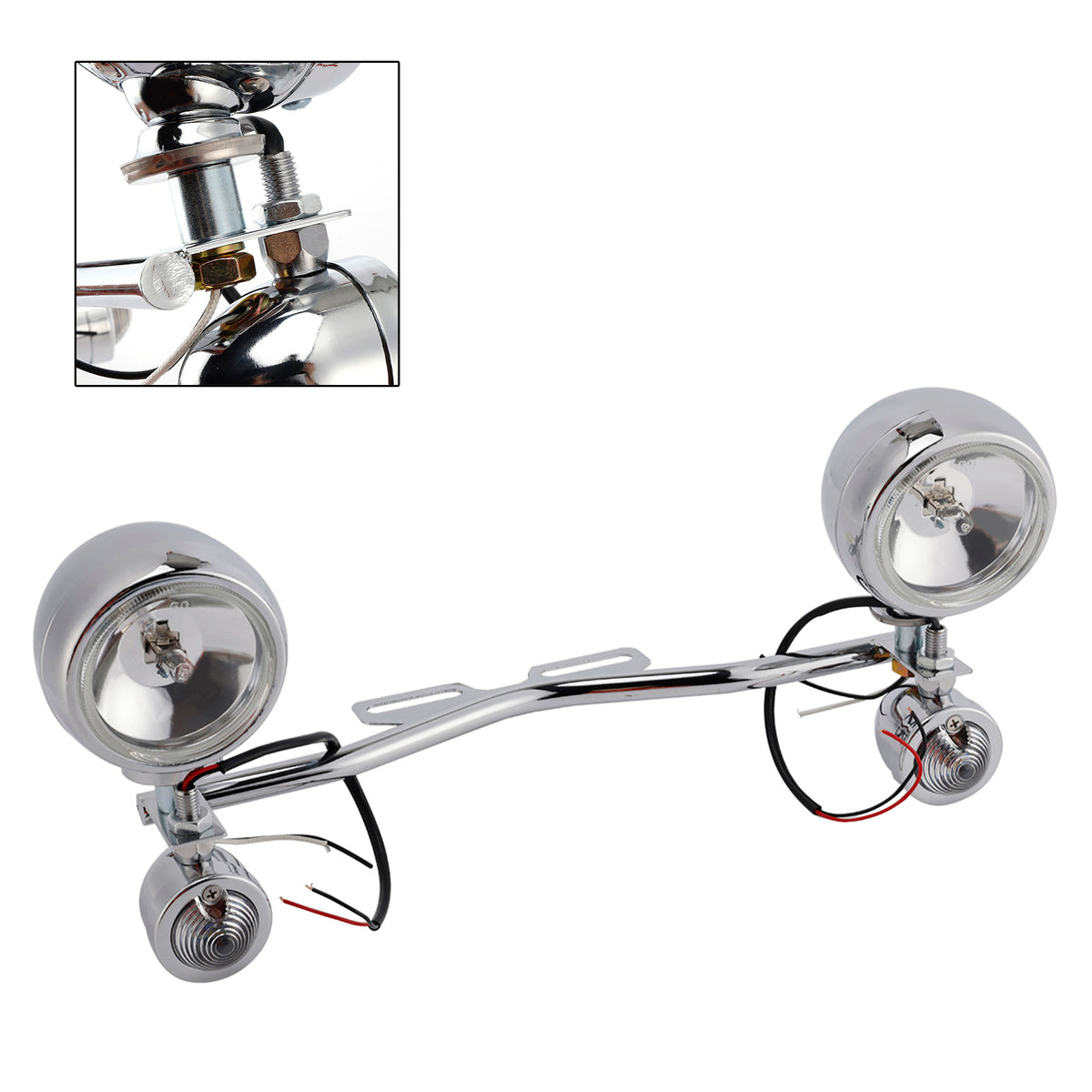 Motorcycle Beam Fog Lamp Custom Chrome W/ Bracket Fits For Racer Bobber Chopper