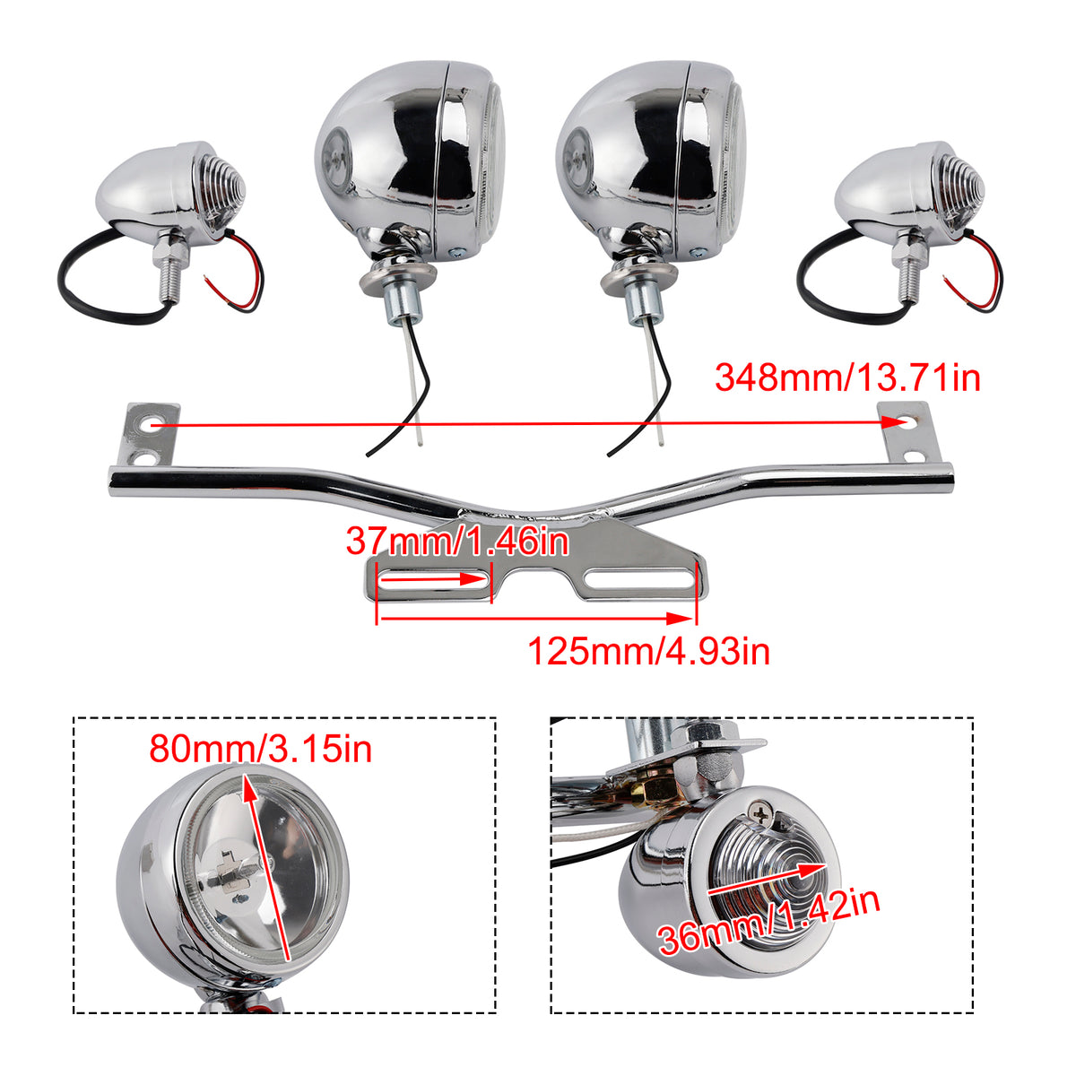 Motorcycle Beam Fog Lamp Custom Chrome W/ Bracket Fits For Racer Bobber Chopper
