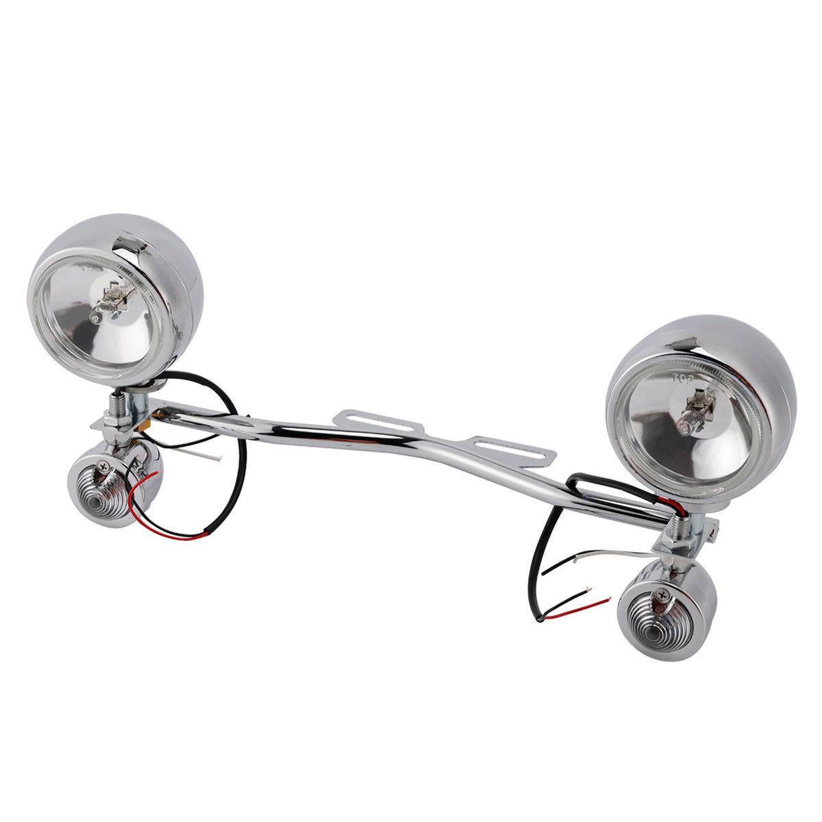 Motorcycle Beam Fog Lamp Custom Chrome W/ Bracket Fits For Racer Bobber Chopper