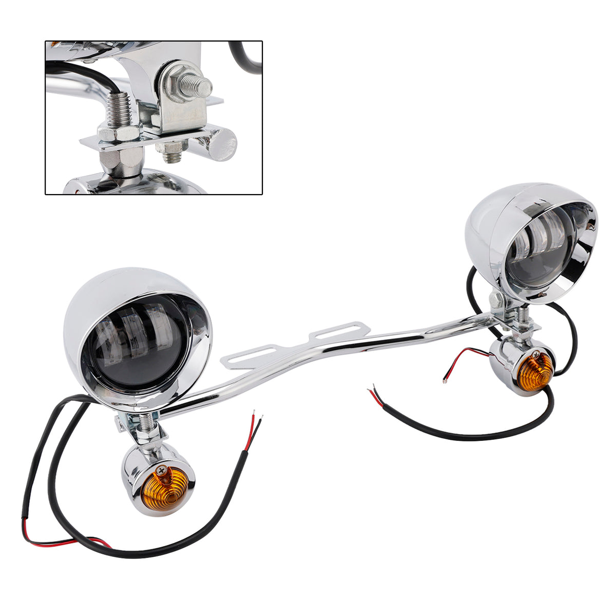 Motorcycle Beam Fog Lamp Custom Chrome W/ Bracket Led For Racer Bobber Chopper