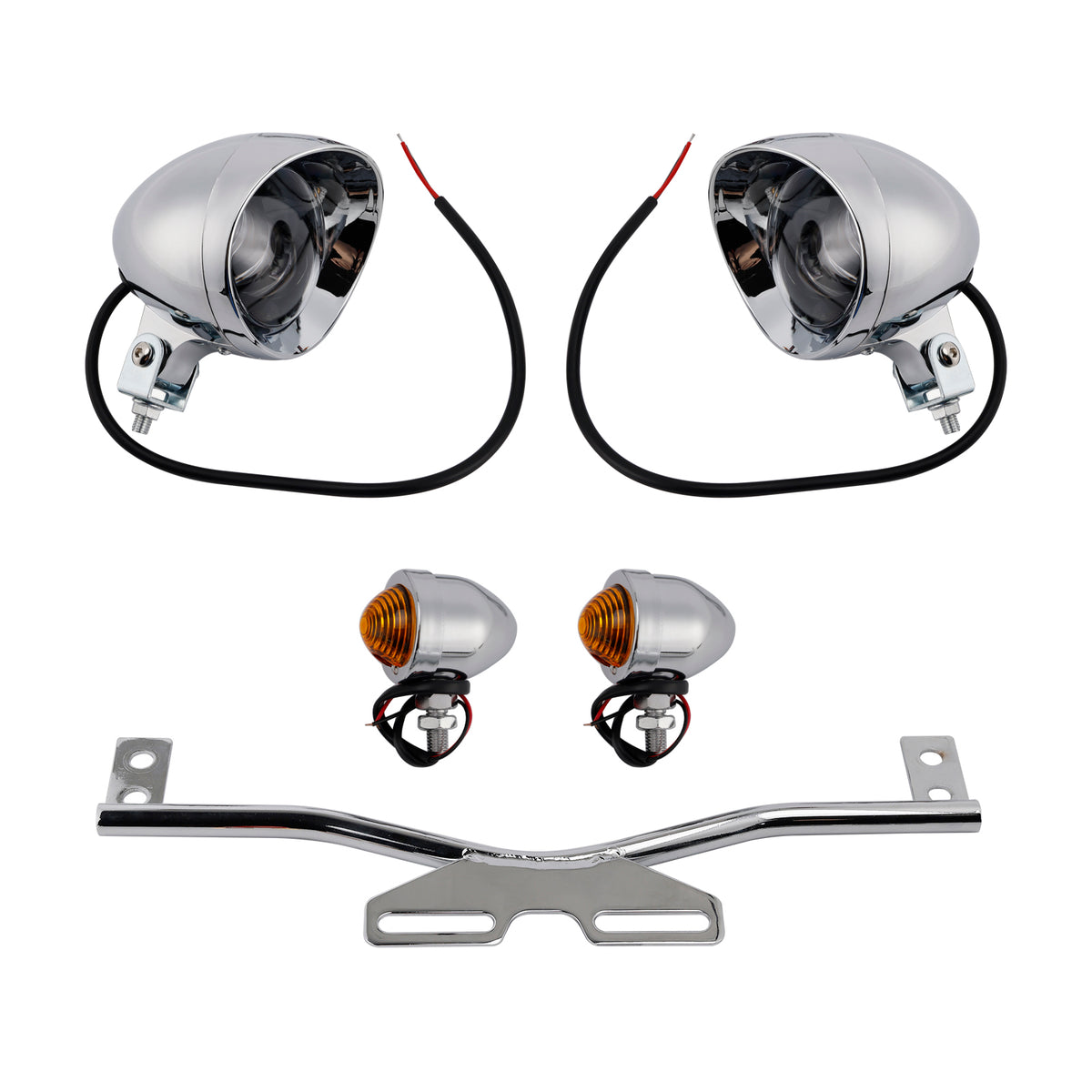 Motorcycle Beam Fog Lamp Custom Chrome W/ Bracket Led For Racer Bobber Chopper
