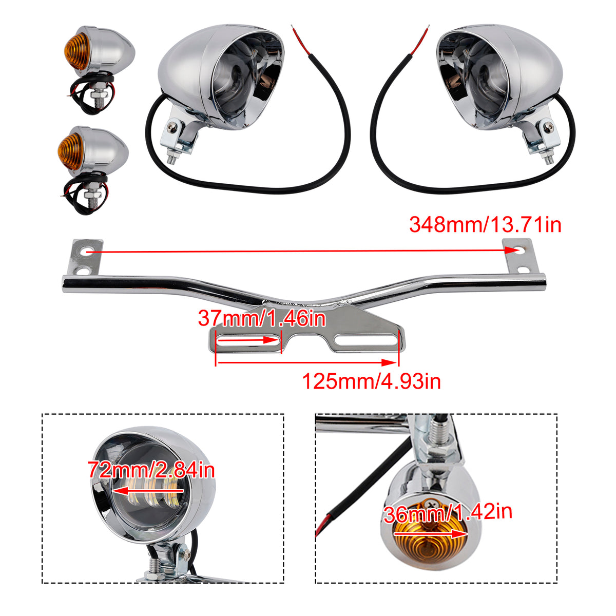 Motorcycle Beam Fog Lamp Custom Chrome W/ Bracket Led For Racer Bobber Chopper
