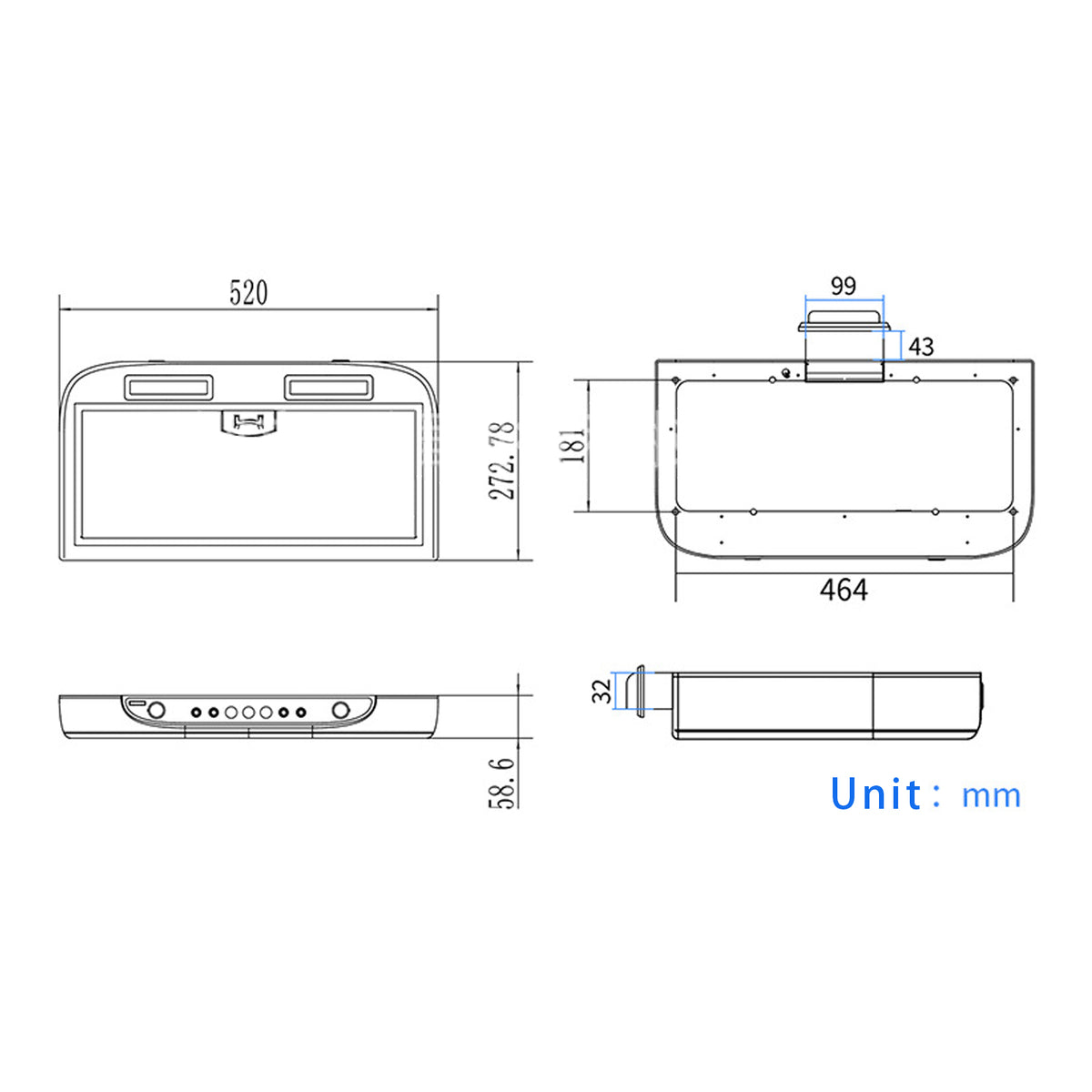 12V RV Range Hood 520mm Touch Control Caravan Cooker Hood With 3 Speed Fan & LED