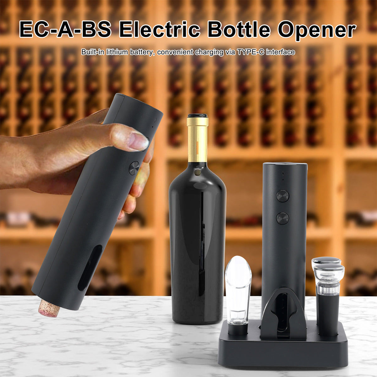 EC-A-BS Lithium-ion Rechargeable Electric Bottle Opener Electric Wine Opener