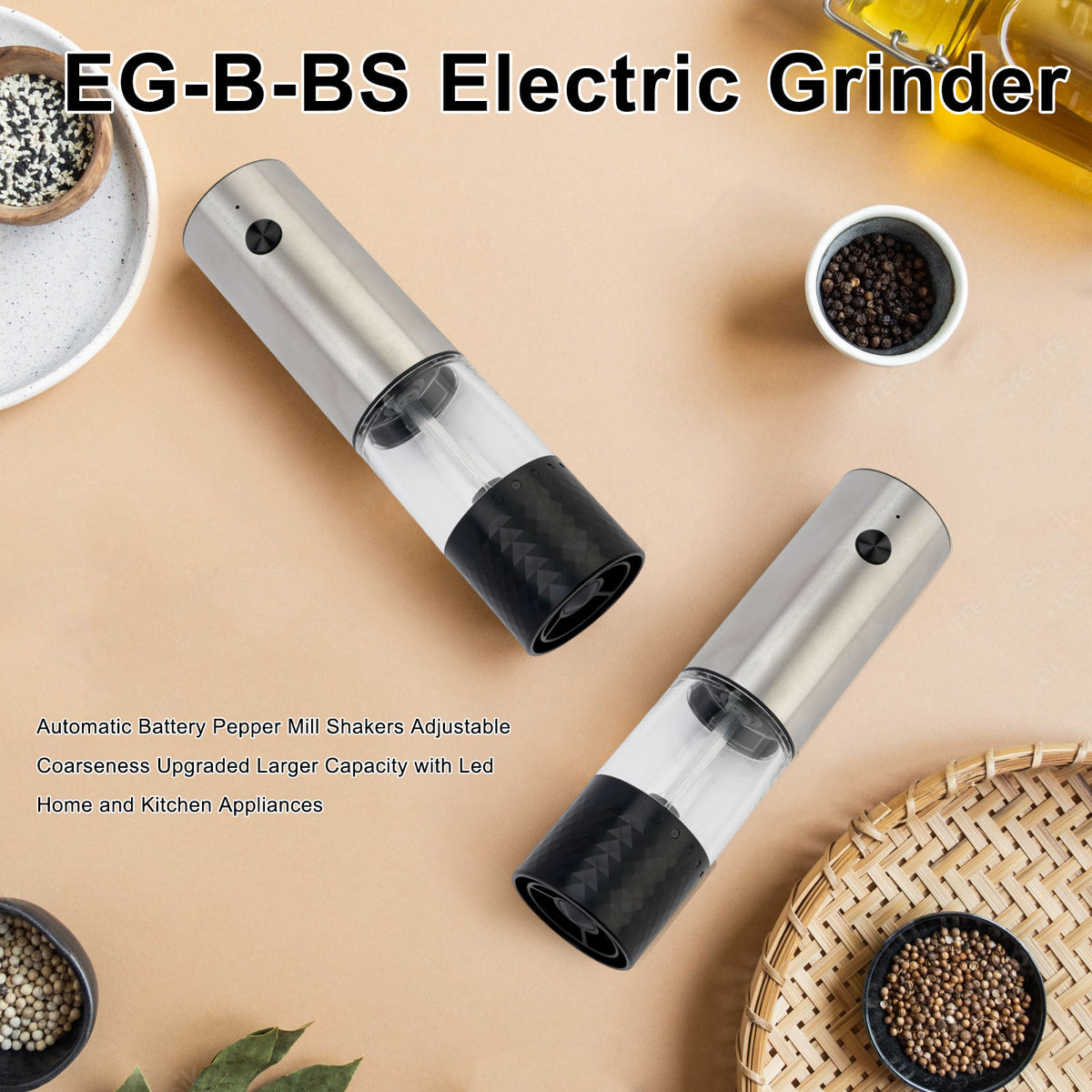 EG-B-BS Electric Grinder Electric Salt and Pepper Grinder Set Led Home Kitchen