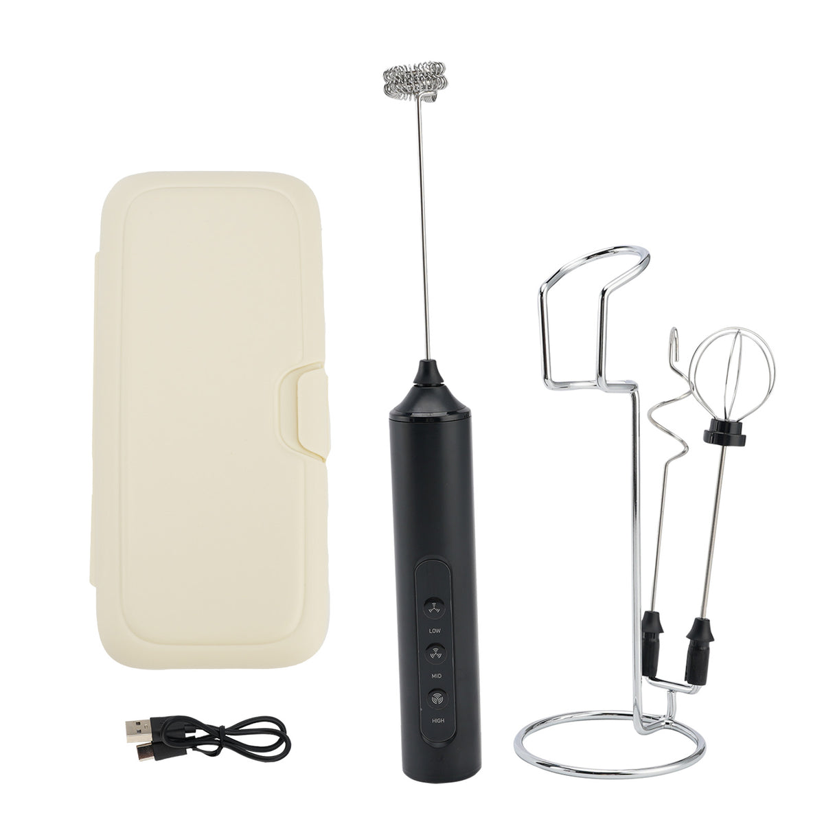 KJBQ-23X-BS-BOX Electric Milk Frother Rechargeable Electric Whisk 3 Head 3 Speed