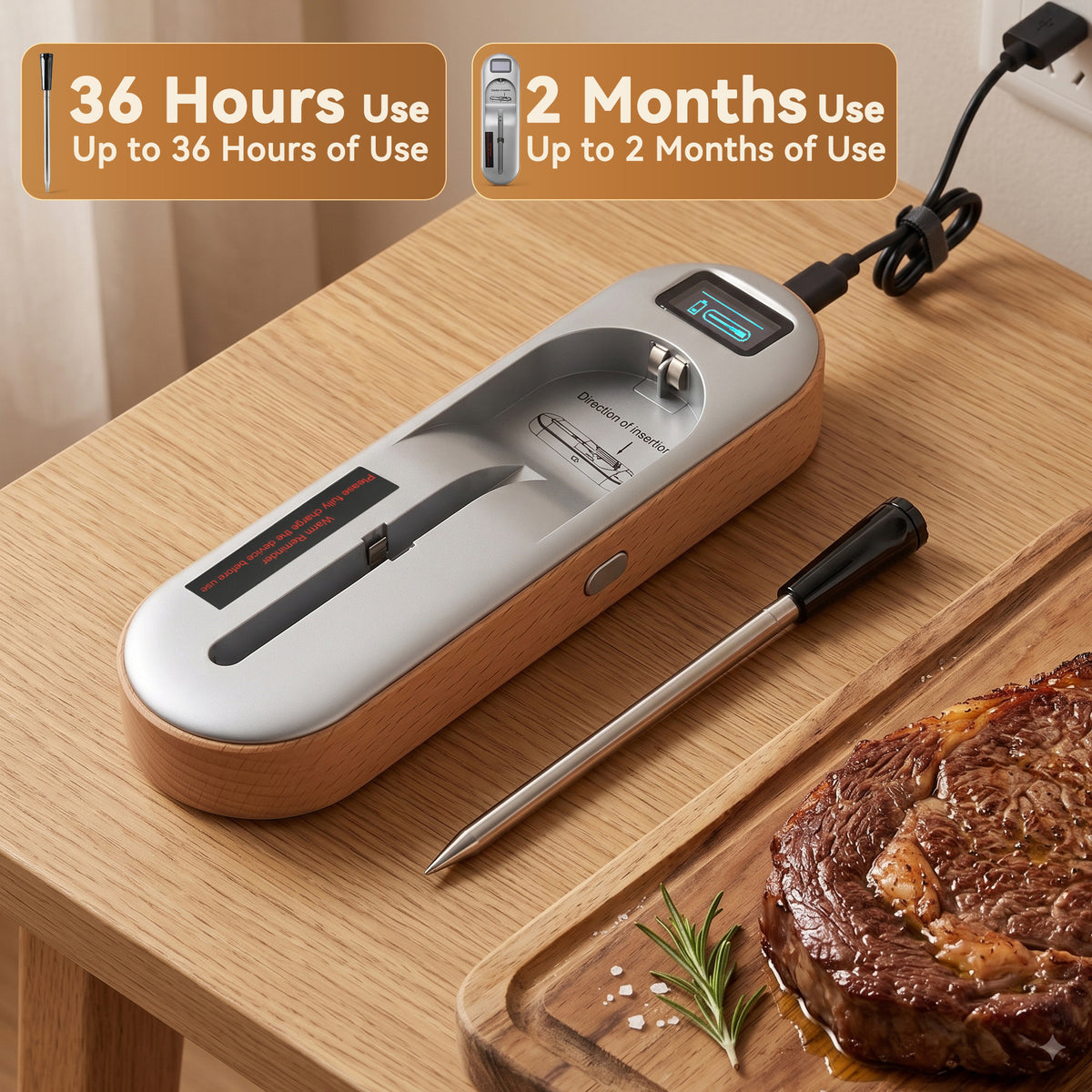 Wireless Meat Thermometer 2?Sensor Cooking Probe with Booster Repeater IPX7 Waterproof
