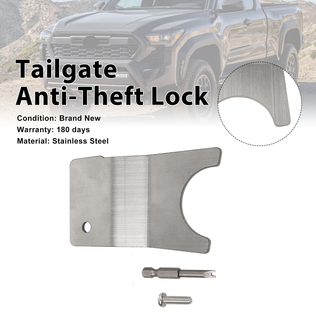 Tailgate Security Device Bed Tailgate Anti-Theft Lock Fit Tacoma 2024-2026