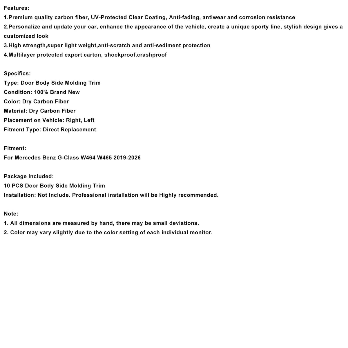 DRY CF Door Body Side Molding Trim Fit Benz G Class W464 W465 2019-2026