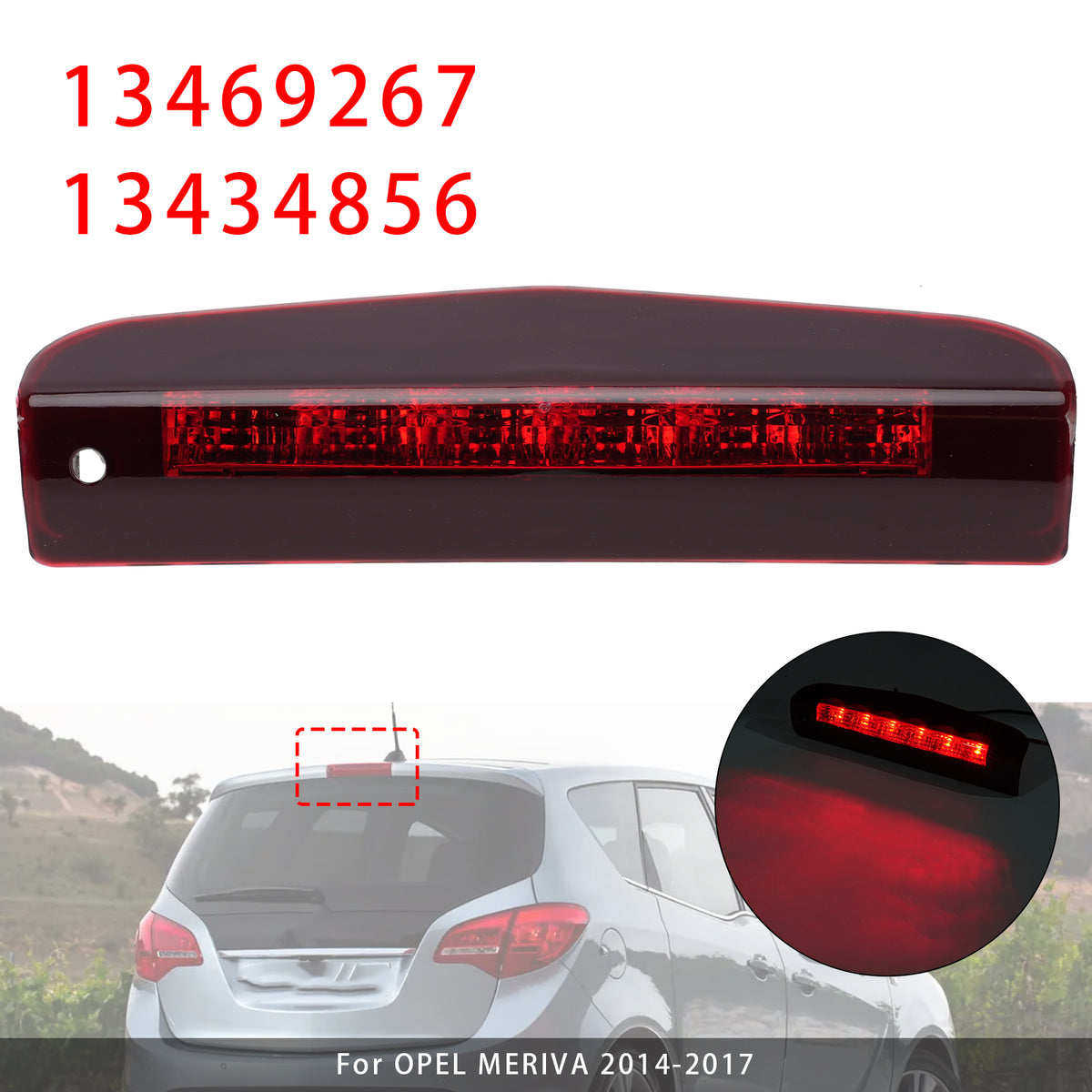 Rear Third Brake Light For Opel Meriva Vauxhall Meriva B 2010-2017 Red