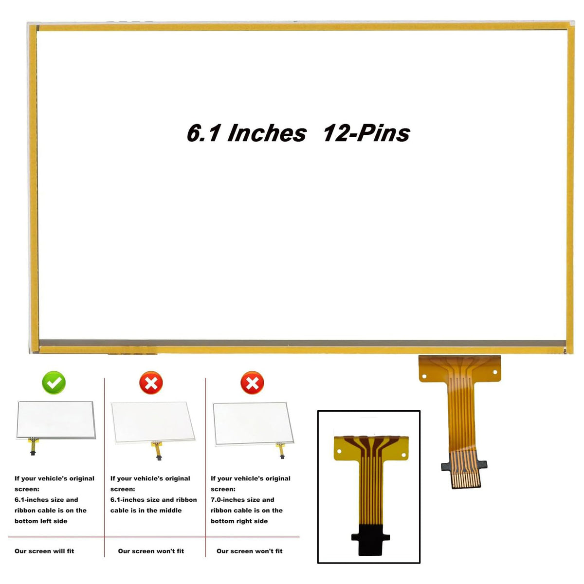 Touch Screen Digitizer Glass 6.1 inch 12 Pins For RAV4 W/APPS Button 2014-2018
