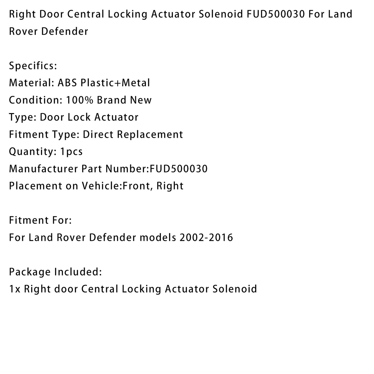 Right Door Lock Actuator Solenoid FUD500030 For Land Rover Defender