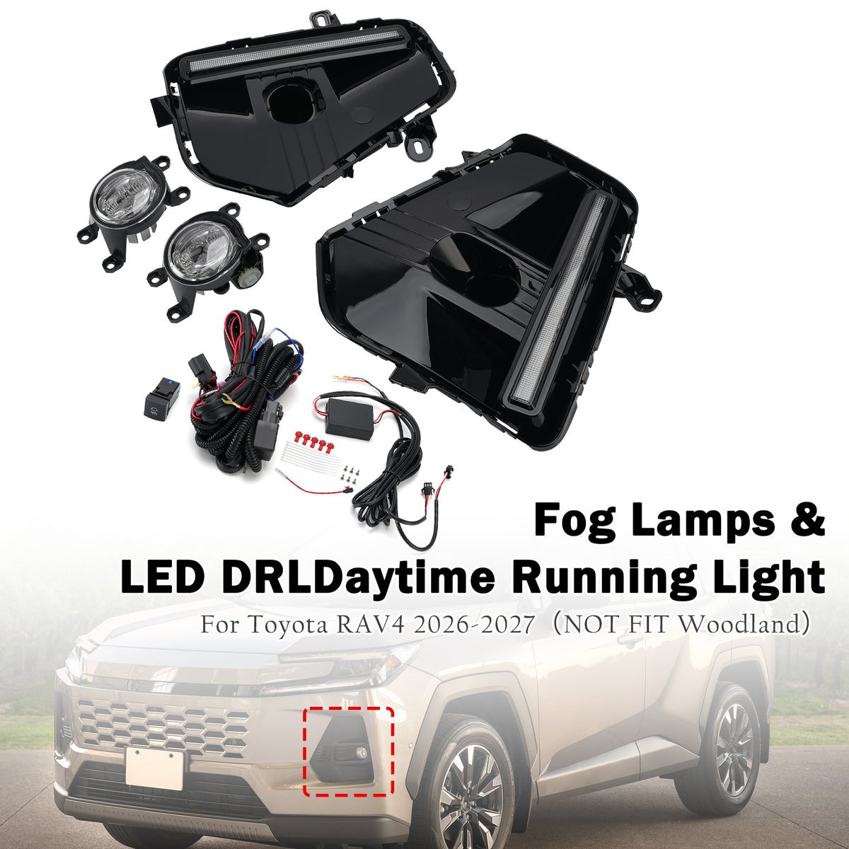 Fog Lamps & LED DRL Daytime Running Light Set For Toyota RAV4 2026-2027