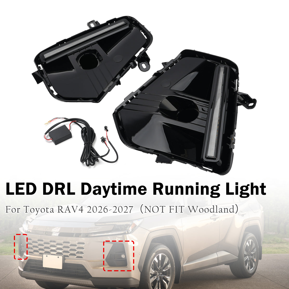 Pair Front Bumper LED DRL Daytime Running Light For Toyota RAV4 2026-2027