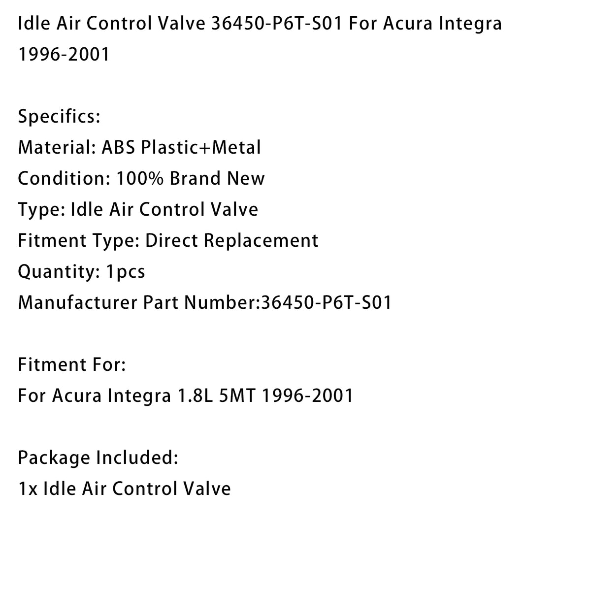 Idle Air Control Valve 36450-P6T-S01 For Acura Integra 1996-2001