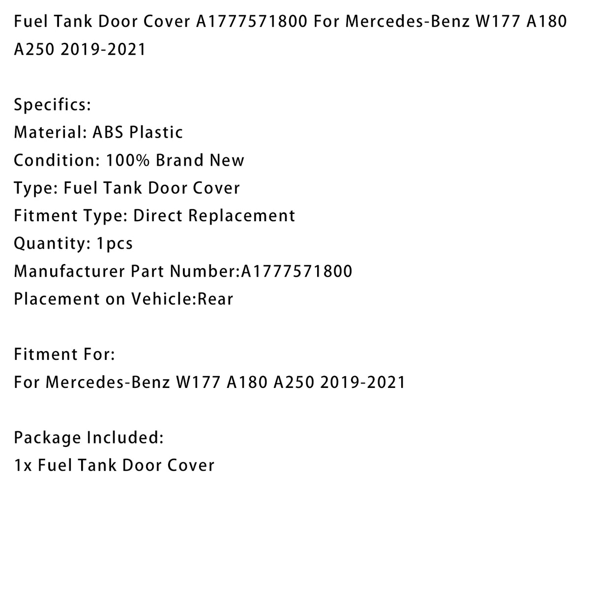 Fuel Tank Door Cover A1777571800 For Mercedes-Benz W177 A180 A250 2019-2021