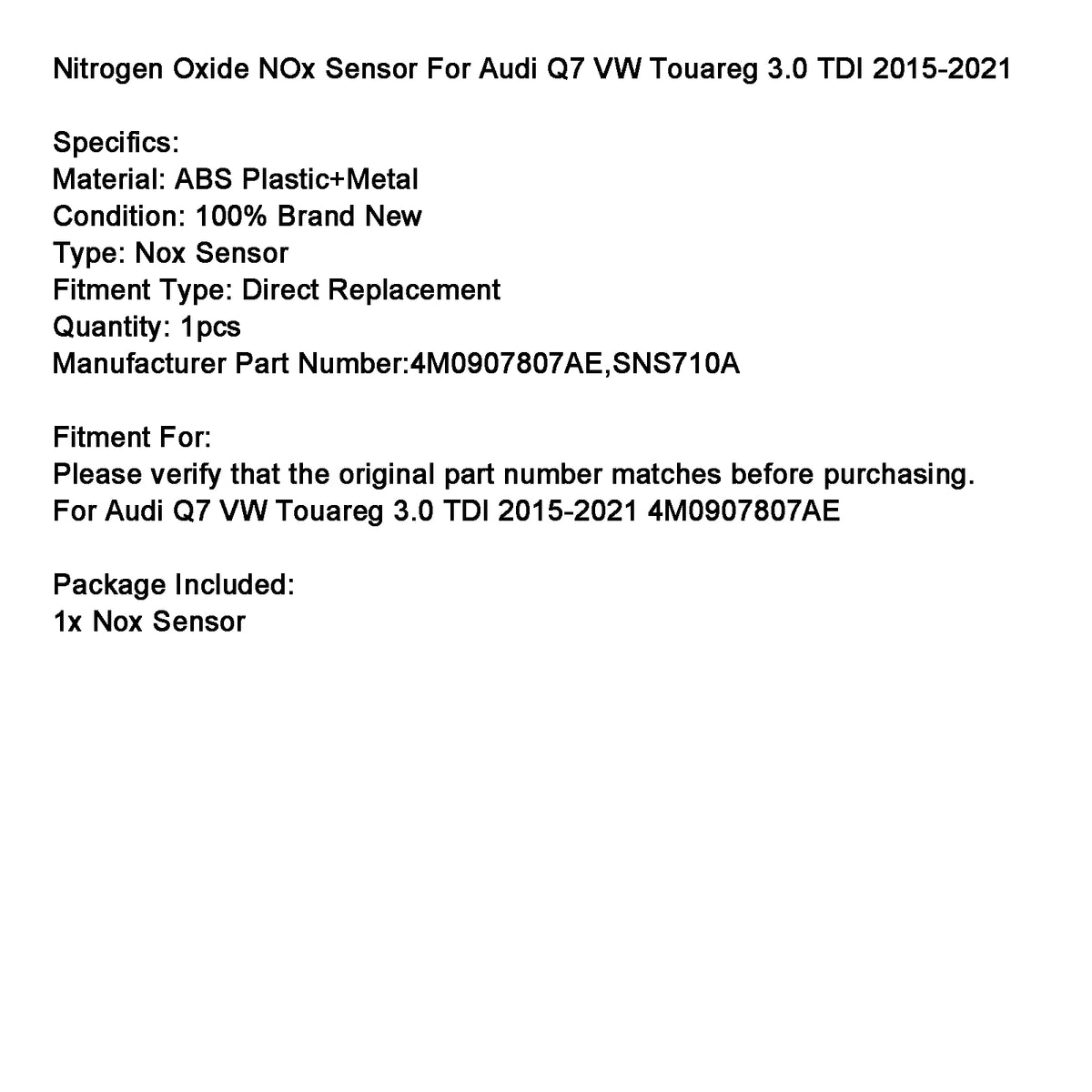 Nitrogen Oxide NOx Sensor 4M0907807AE For Audi Q7 VW Touareg 3.0 TDI 15-21