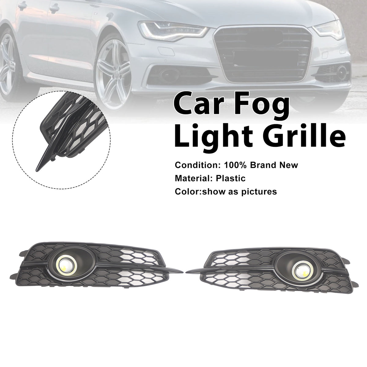 2PCS Car Front Bumper Fog Light Grille For Audi A6 C7 S-Line 2012-2014 W/LED