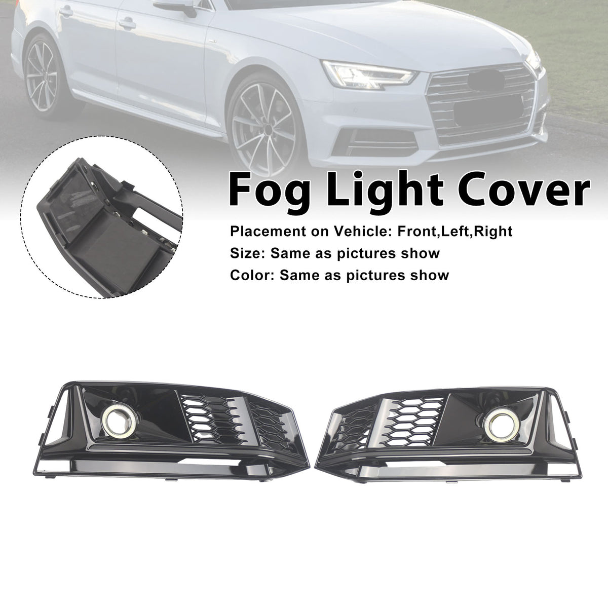 2PCS Black Front Bumper Foglight Grille Grill Fit Audi A4 S4 B9 2016-2019