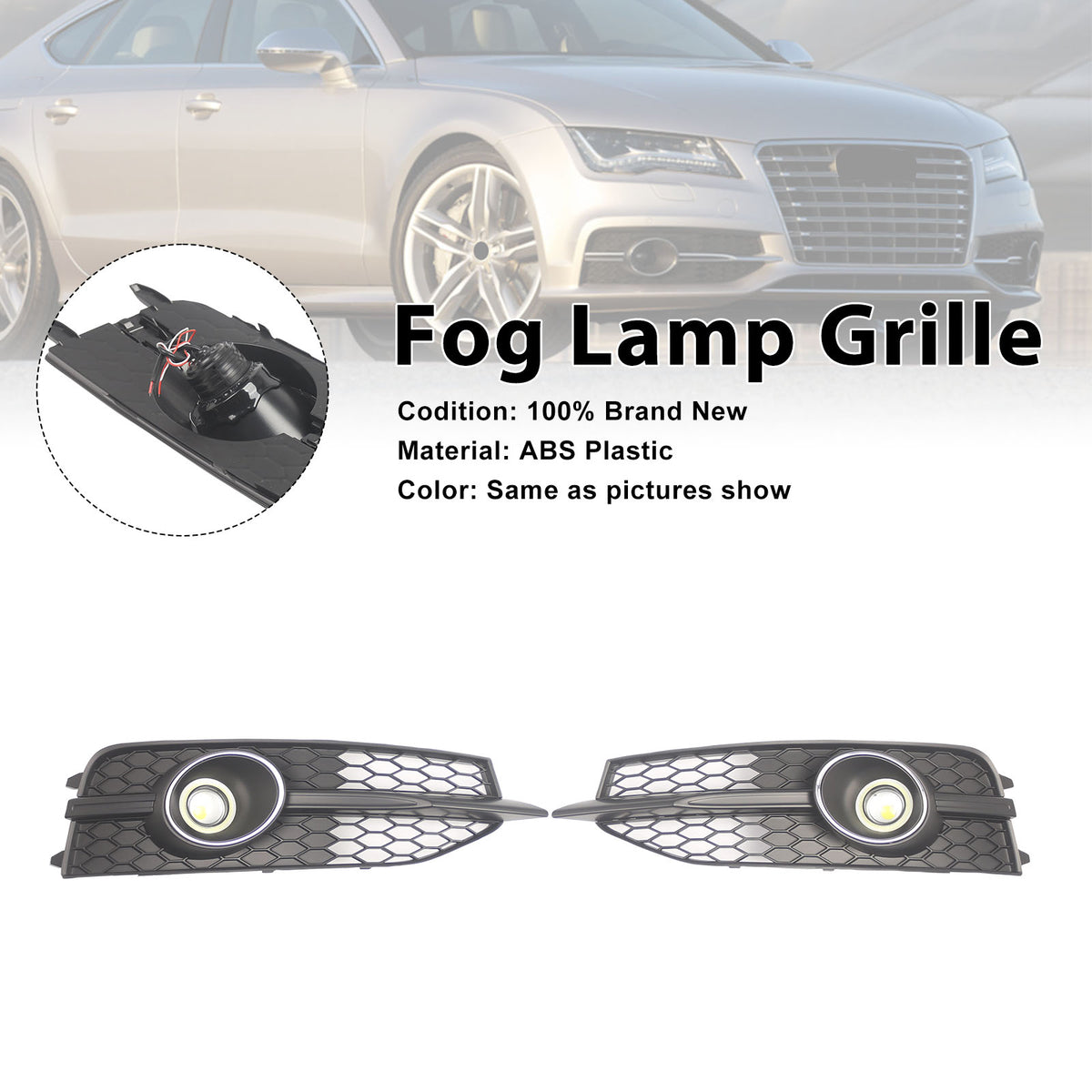 Black Front Bumper Fog Light Grille Cover Bezel Fit Audi A7 S7 S-Line 2012-2015