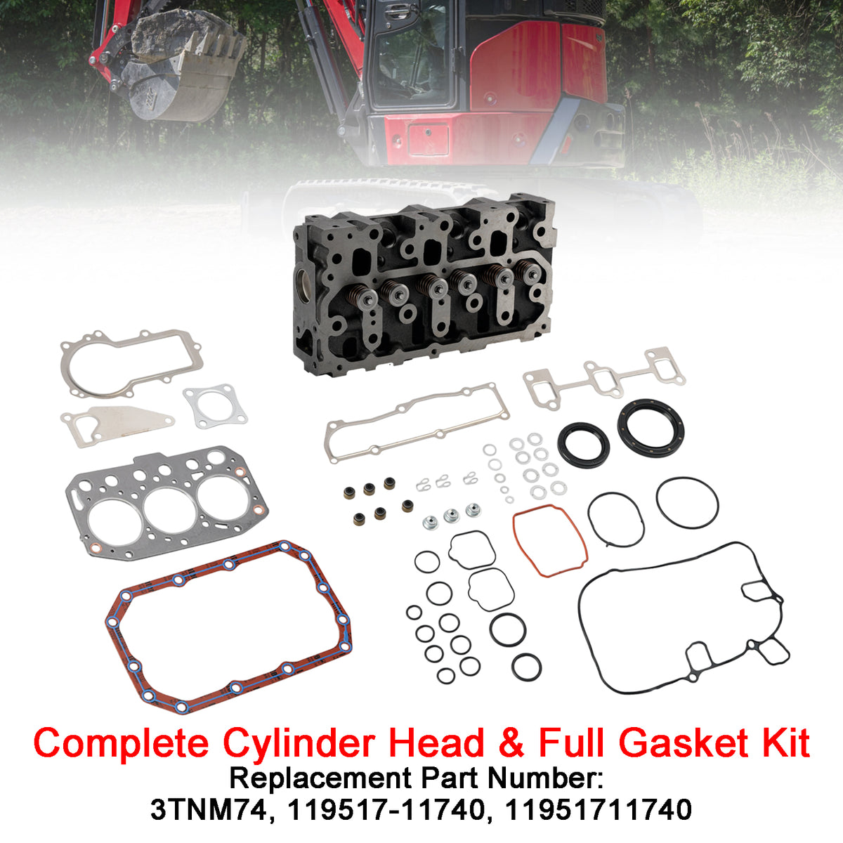3TNV70 Cylinder Head+Gasket Kit For Yanmar Engine For John Deere Gator XUV 850D