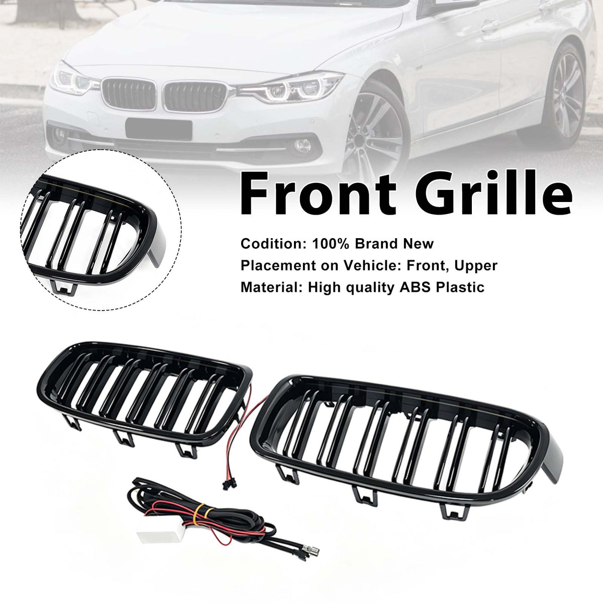 Double Slat Front Kidney Grille Grill Fit BMW 3 Series F30 F35 2012-2019
