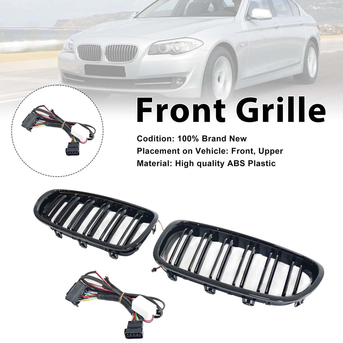 Front Bumper Grill Grille Fit BMW 5 Series F10 F11 2010-2016 W/LED