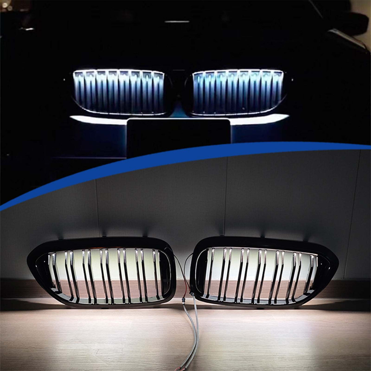 Double Slat Front Kidney Grille Fit BMW 5 Series G30 G31 2017-2020 W/LED