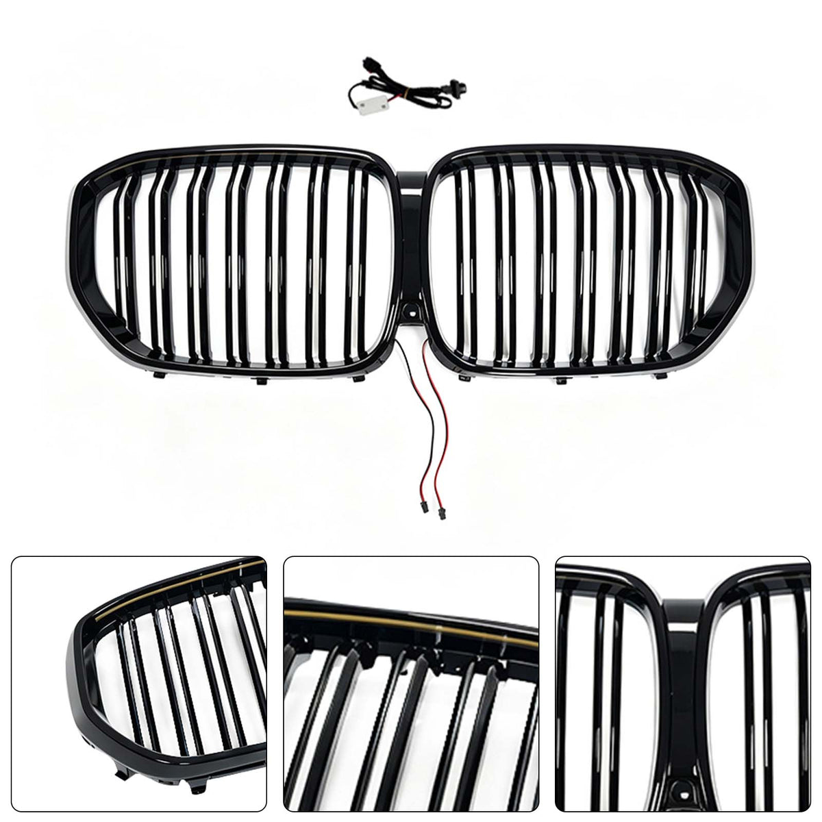 Double Slat Black Front Kidney Grille Fit BMW X5 G05 2019-2022 W/LED