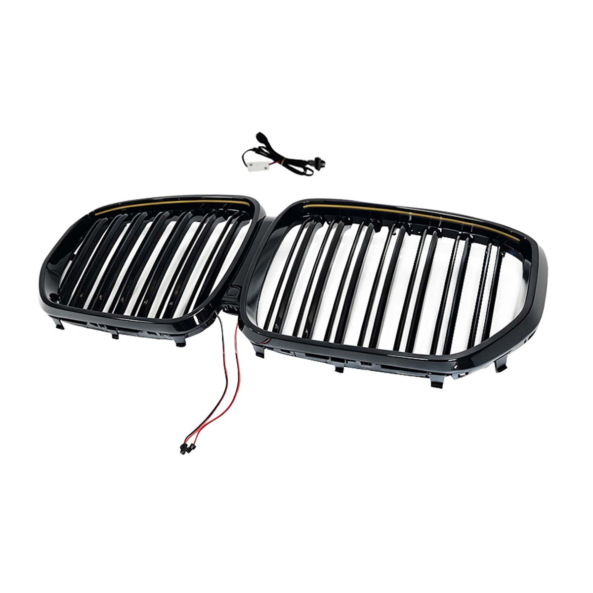 Double Slat Black Front Kidney Grille Fit BMW X5 G05 2019-2022 W/LED
