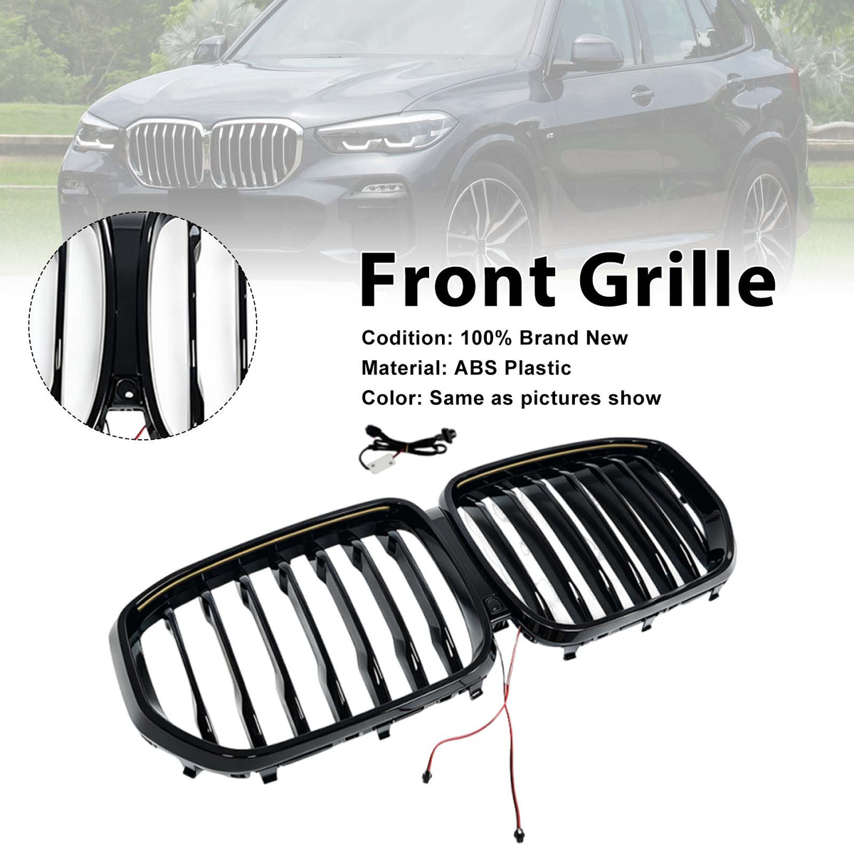Single Gloss Black Front Kidney Grille Fit BMW X5 G05 2019-2022 W/LED
