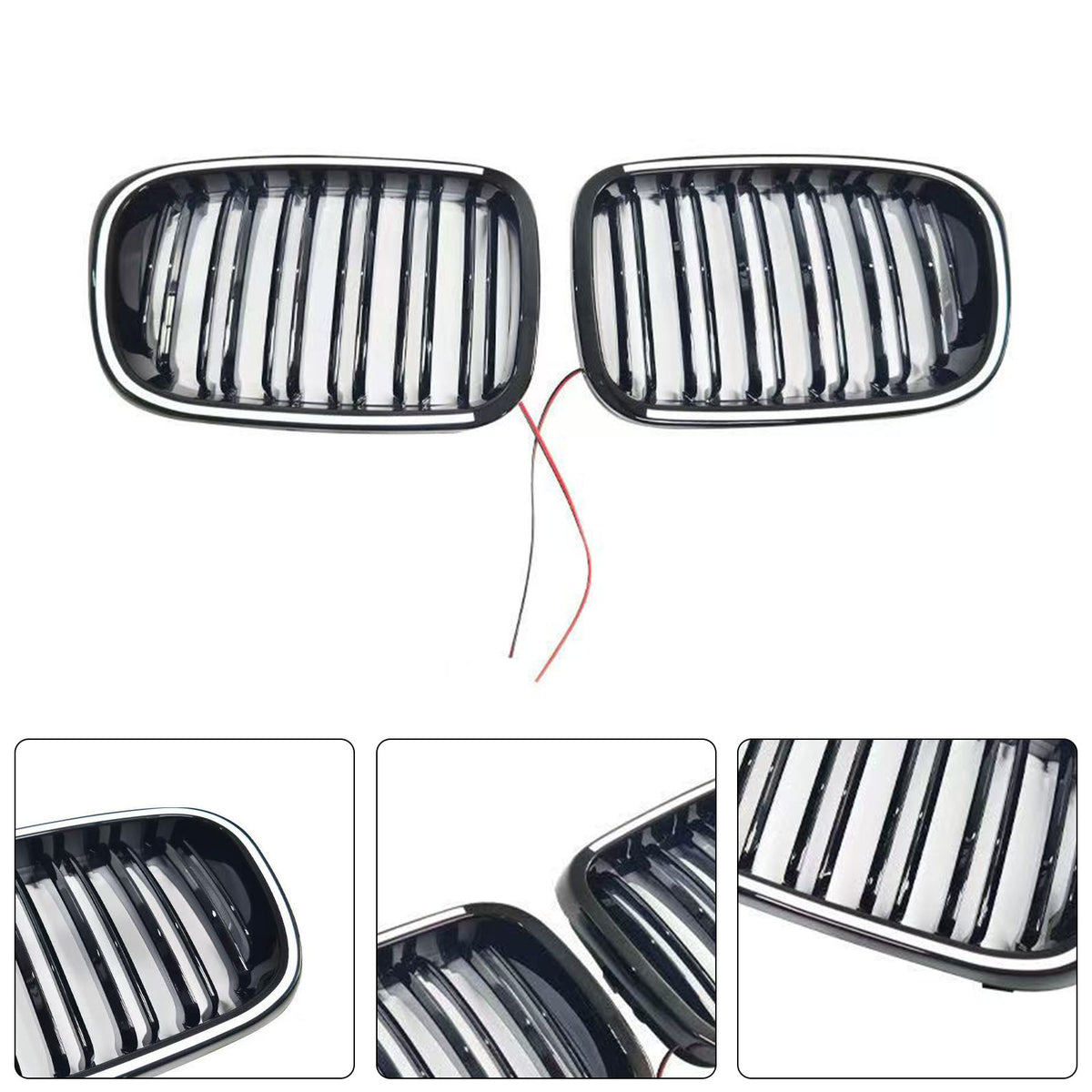 Black Front Bumper Grille Fit BMW 3 Series E46 4-Door Pre-LCI 1999-2001 W/LED