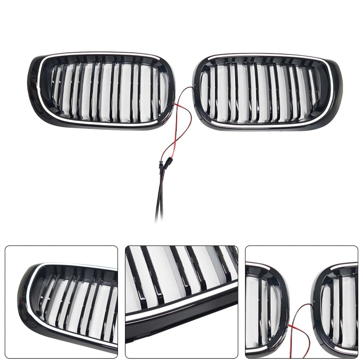 Black Front Bumper Grille Fit BMW 3 Series E46 4-Door LCI 2002-2005 W/LED