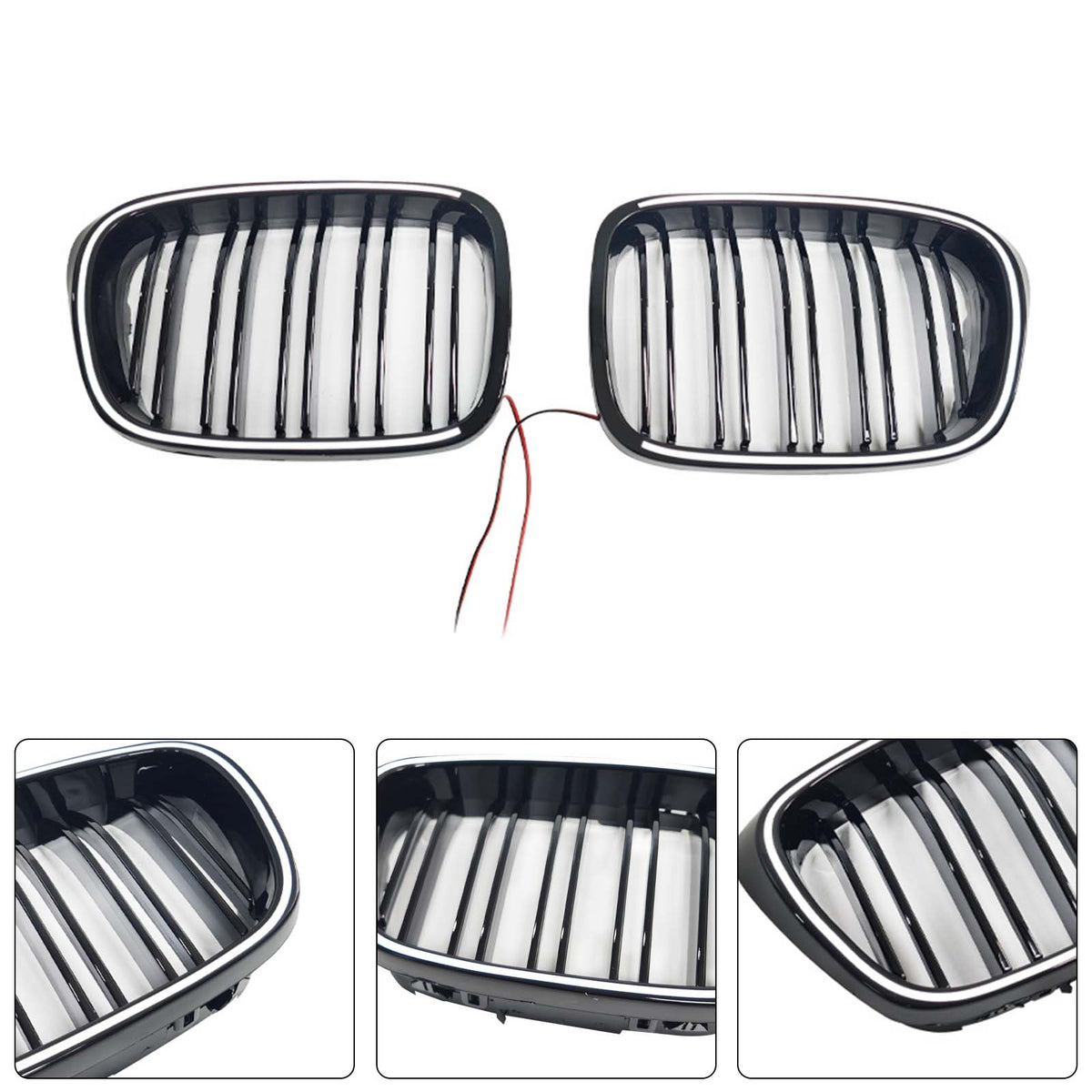 Gloss Black Front Kidney Grill Grille Fit BMW 5 Series E39 1998-2003 W/LED