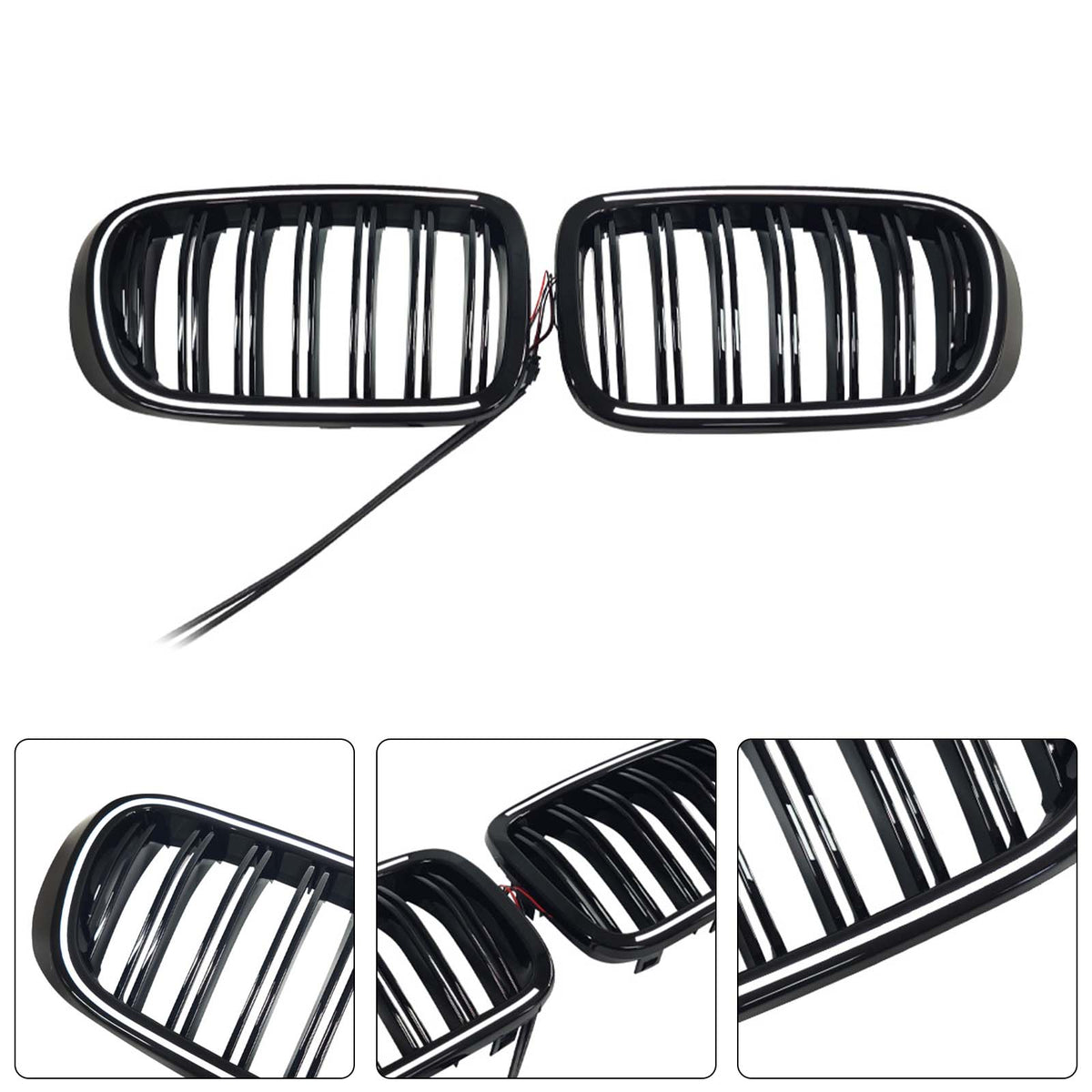 Gloss Black Front Bumper Kidney Grille Fit BMW X3 X4 F25 F26 2014-2017 W/LED