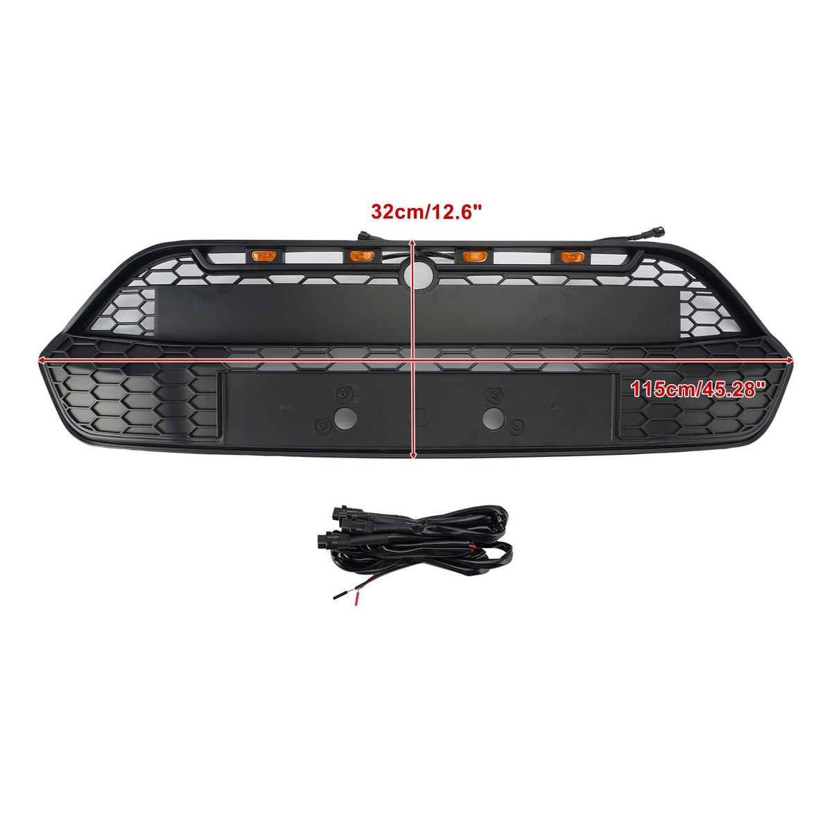 Matte Black Front Bumper Grille Grill Fit Ford Transit Custom 2013-2017 W/LED