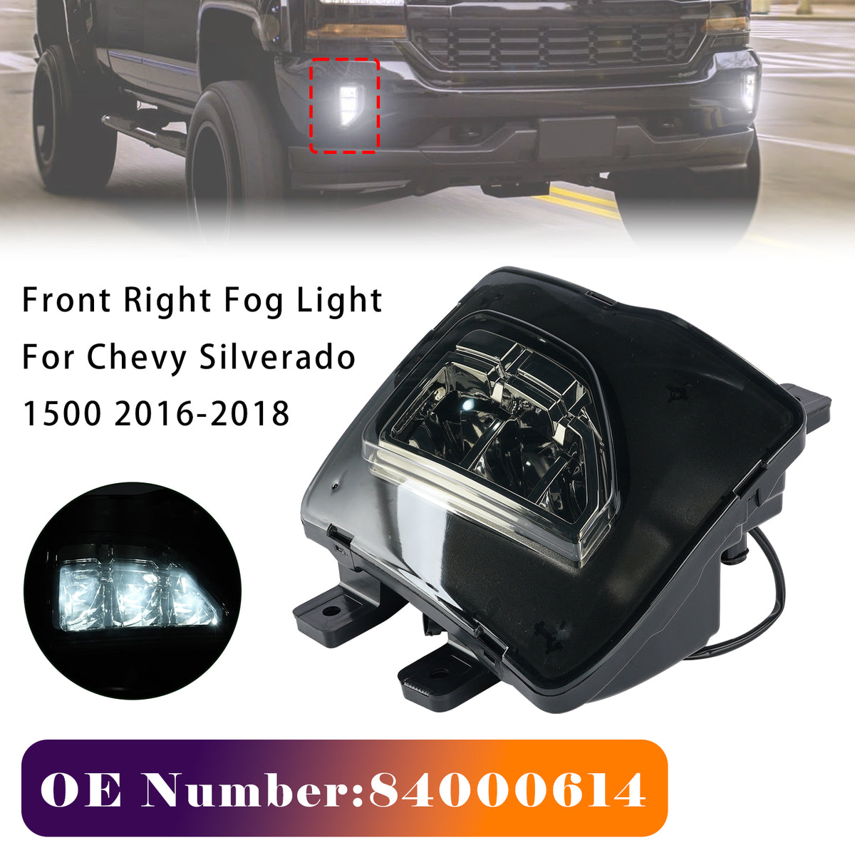 Front Right Fog Light 84000614 For Chevy Silverado 1500 2016?2018