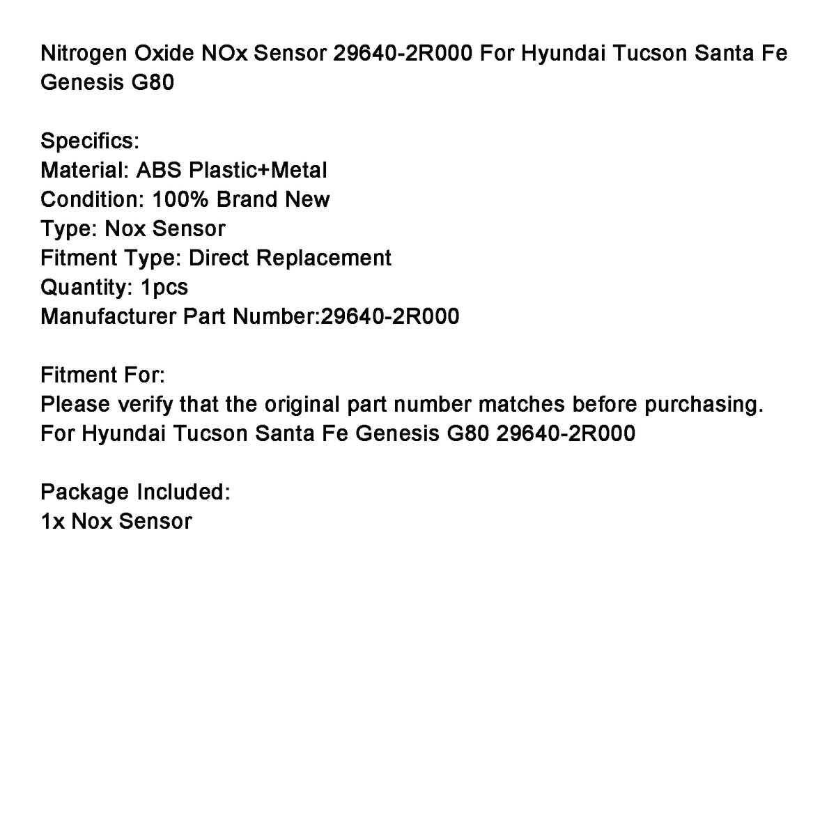 Nitrogen NOx Sensor 29640?2R000 For Hyundai Tucson Santa Fe Genesis G80