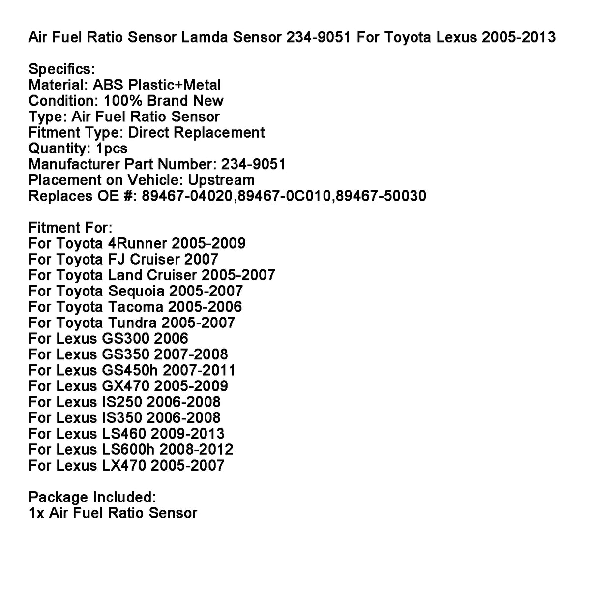 Air Fuel Ratio Sensor Lambda Sensor 234-9051 For Toyota Lexus 2005-2013