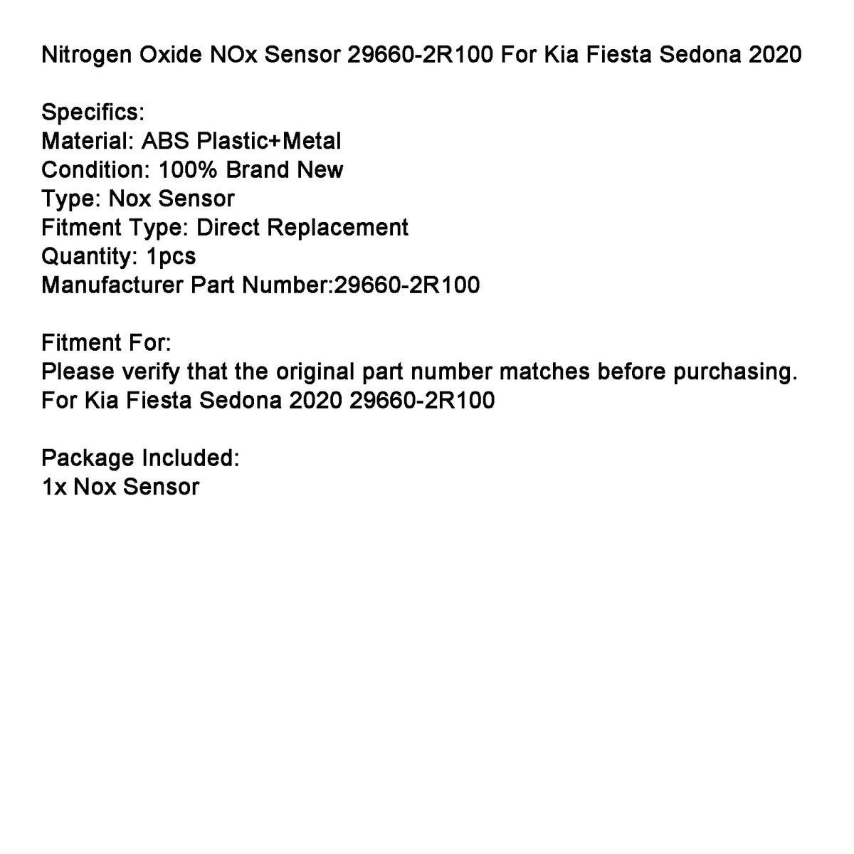Nitrogen Oxide NOx Sensor 29660?2R100 For Kia Sedona 2020