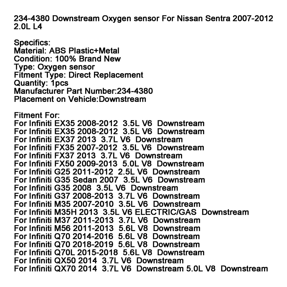 234-4380 Downstream Oxygen Sensor For Nissan Sentra 2007-2012 2.0L L4