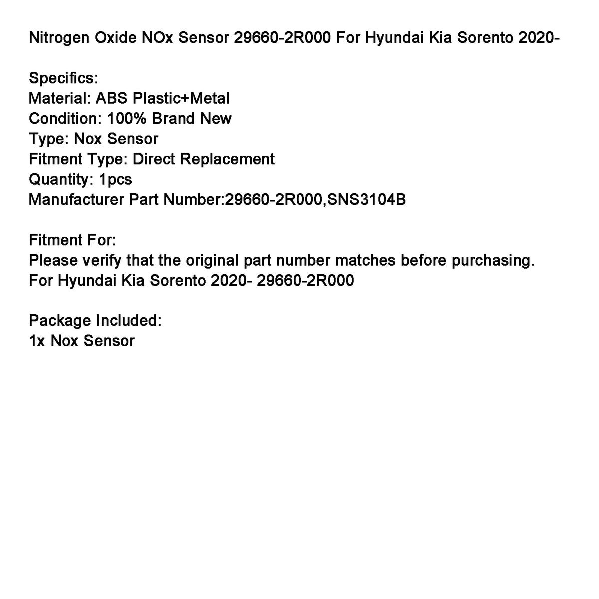 Nitrogen NOx Sensor 29660?2R000 For Hyundai Kia Sorento 2020?